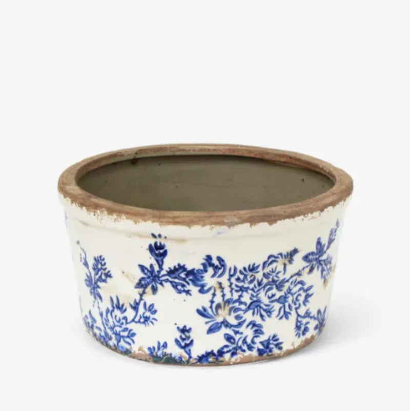 Pot - Blue Floral Wide Pot - Large