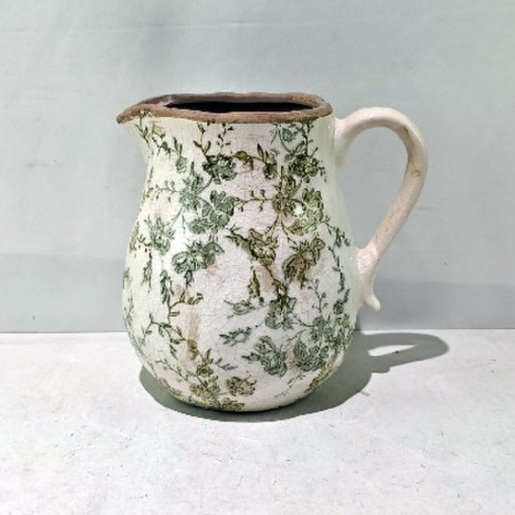 Jug - Green Floral Ceramic Jug - Medium