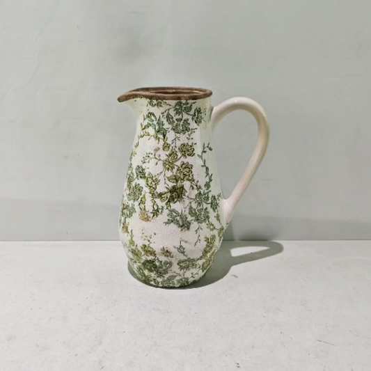 Jug - Green Floral Ceramic Jug - Large