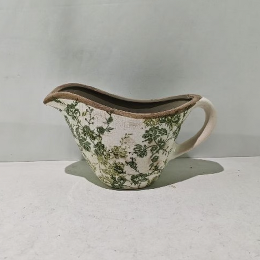 Jug - Green Floral Ceramic Jug - Small