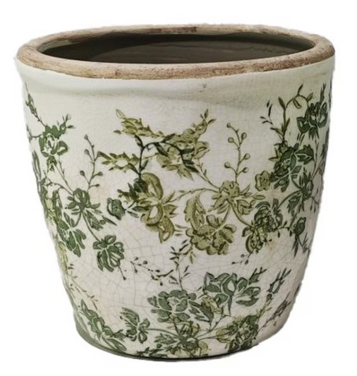Pot - Green Floral Pot - Large