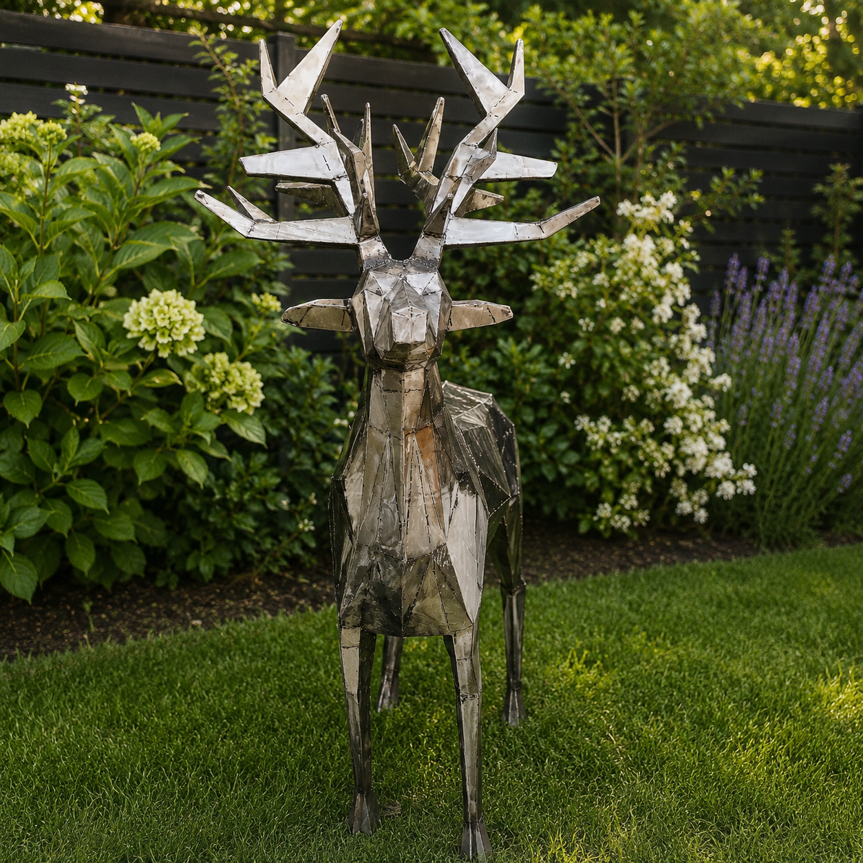 Sculpture - Geometric Metal Stag Garden Sculpture