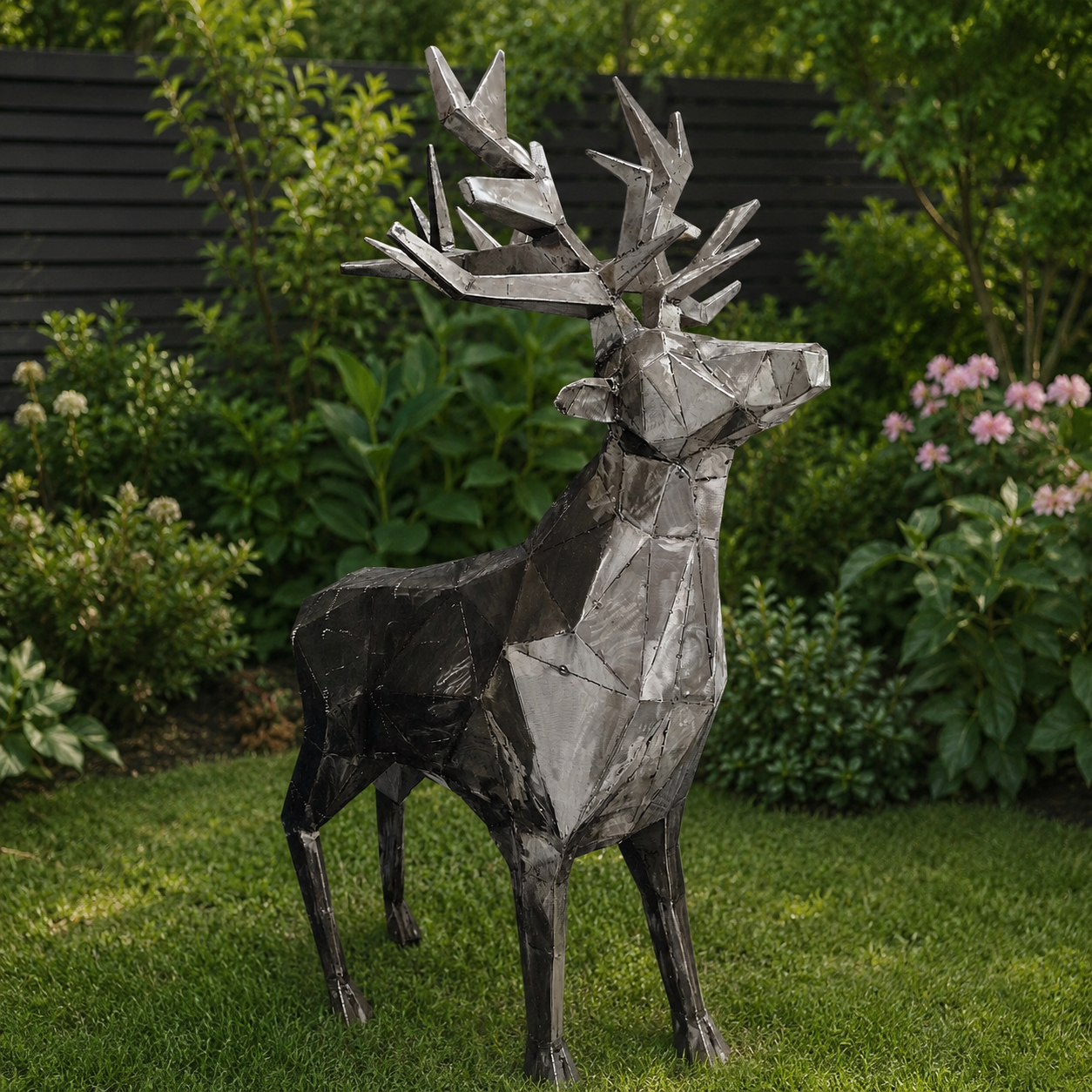 Sculpture - Geometric Metal Stag Garden Sculpture