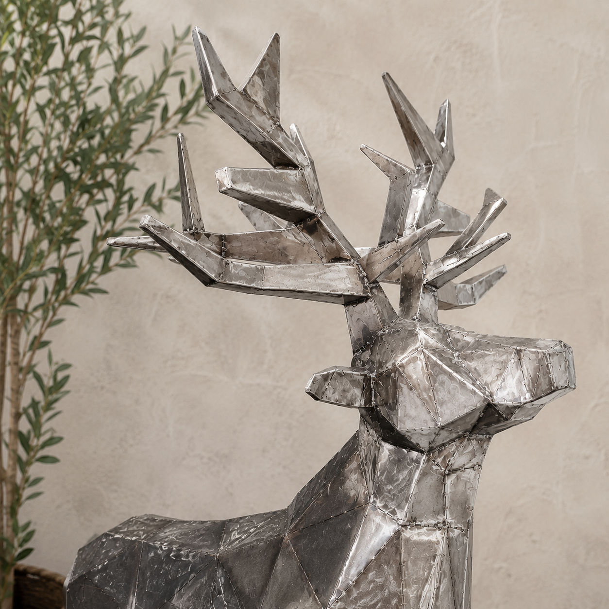 Sculpture - Geometric Metal Stag Garden Sculpture