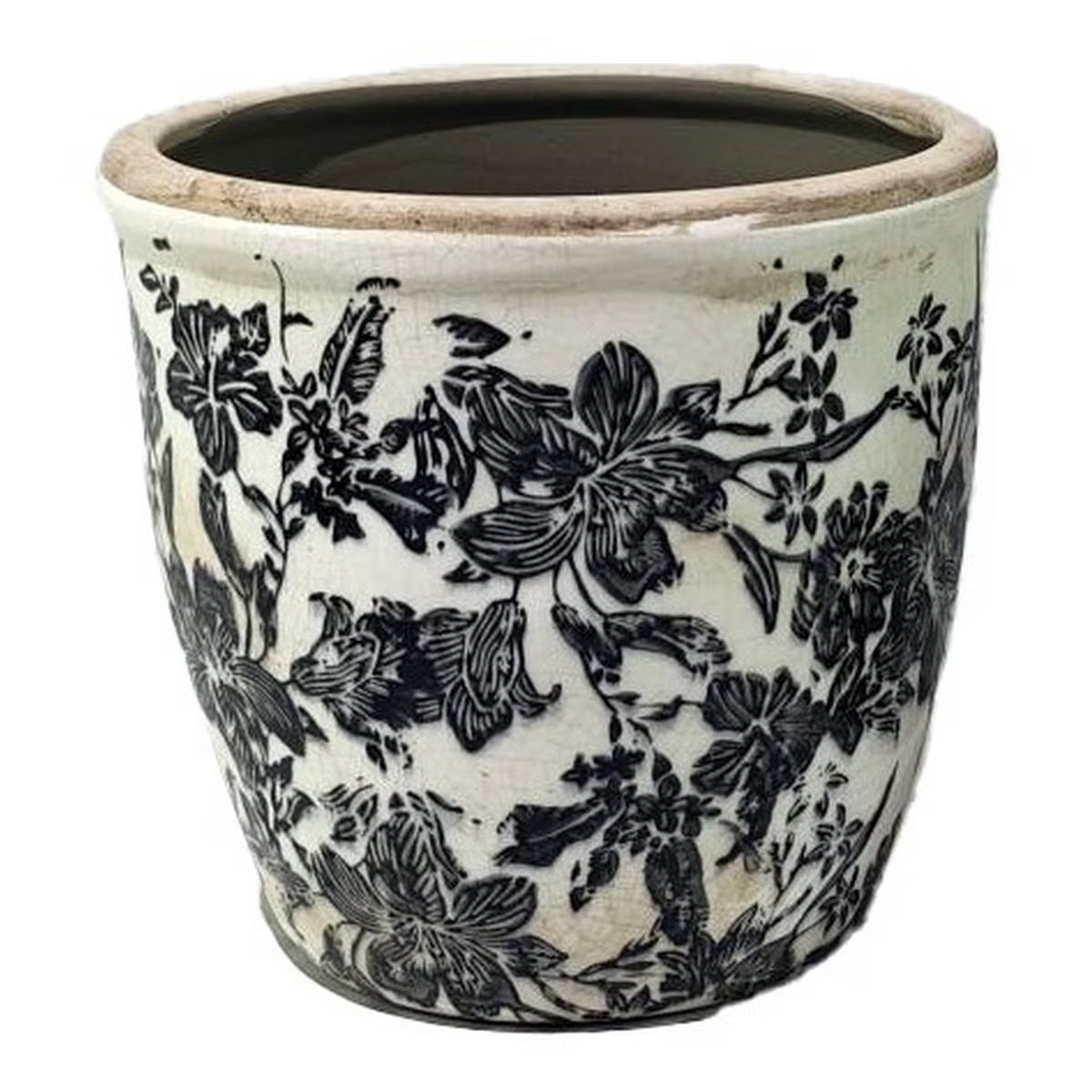 Black Floral Pot Large