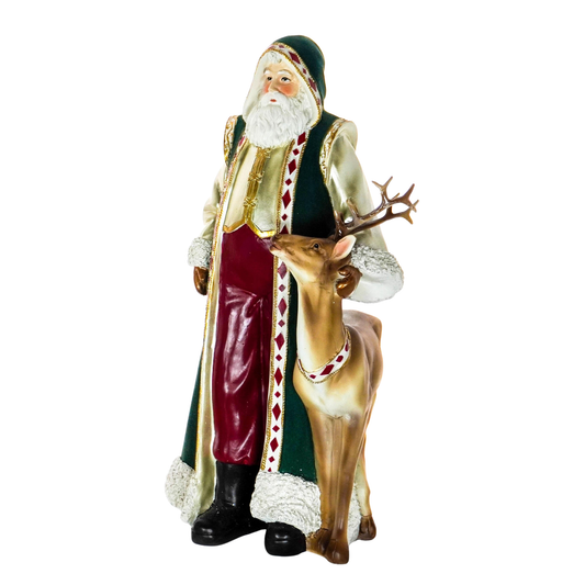Santa in Velvet Gown with Reindeer