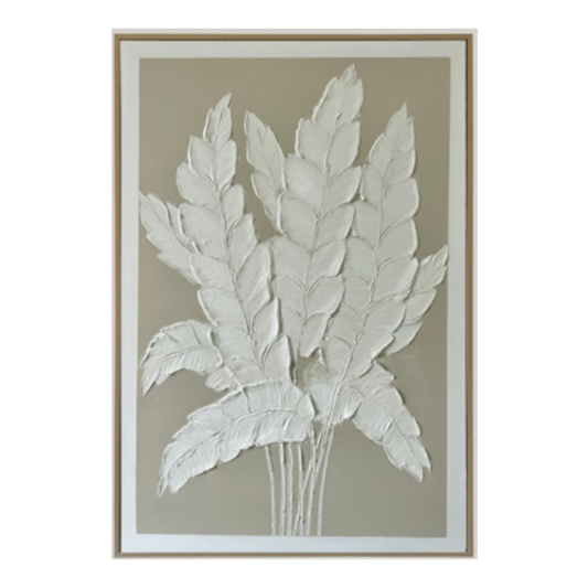 Framed Art - White Leaves On Beige 2  60x90
