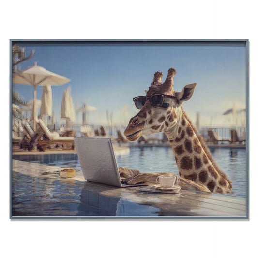 Framed Art - Giraffe Working from Home 60x80