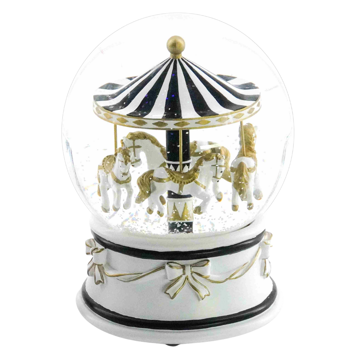 Musical Snow Globe - Black 7 White Carousel