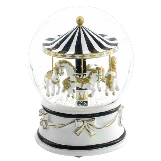 Musical Snow Globe - Black 7 White Carousel