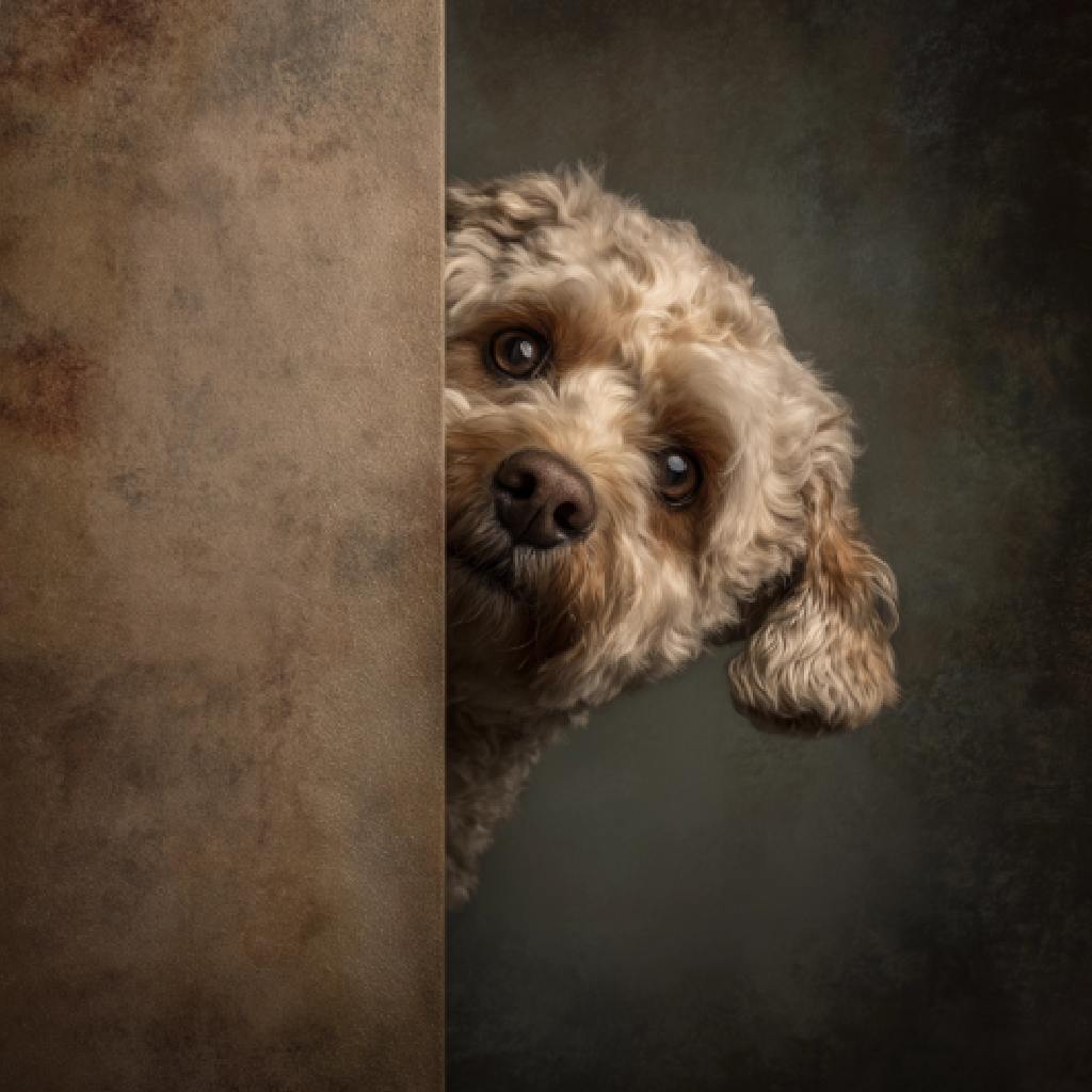 Framed Wall Art - Dog Peek a Boo 80cm x 80cm