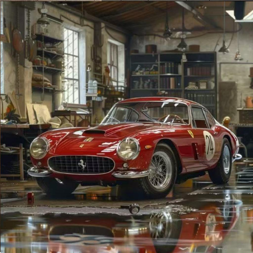 Framed Wall Art - Ferrari In Garage 80cm x 80cm