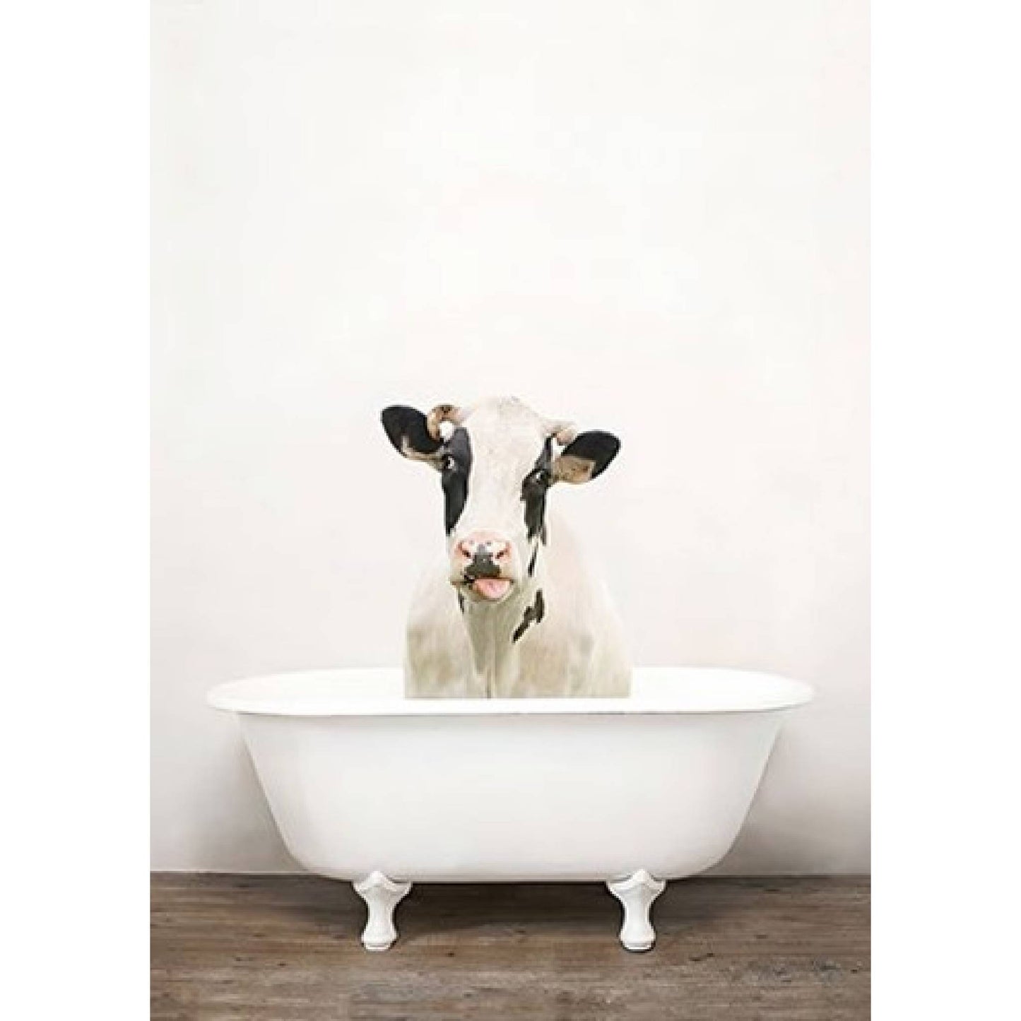 Framed Bath Time Black and White Cow 30cm x 40cm