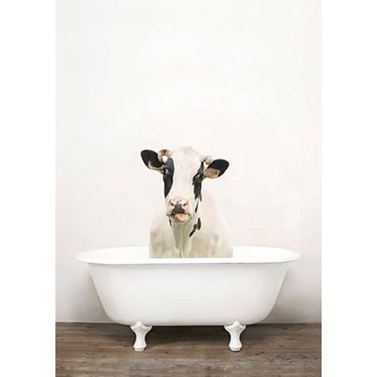 Framed Bath Time Black and White Cow 30cm x 40cm