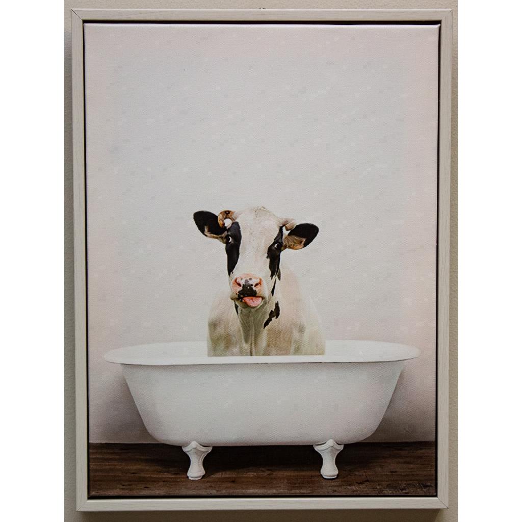 Framed Bath Time Black and White Cow 30cm x 40cm