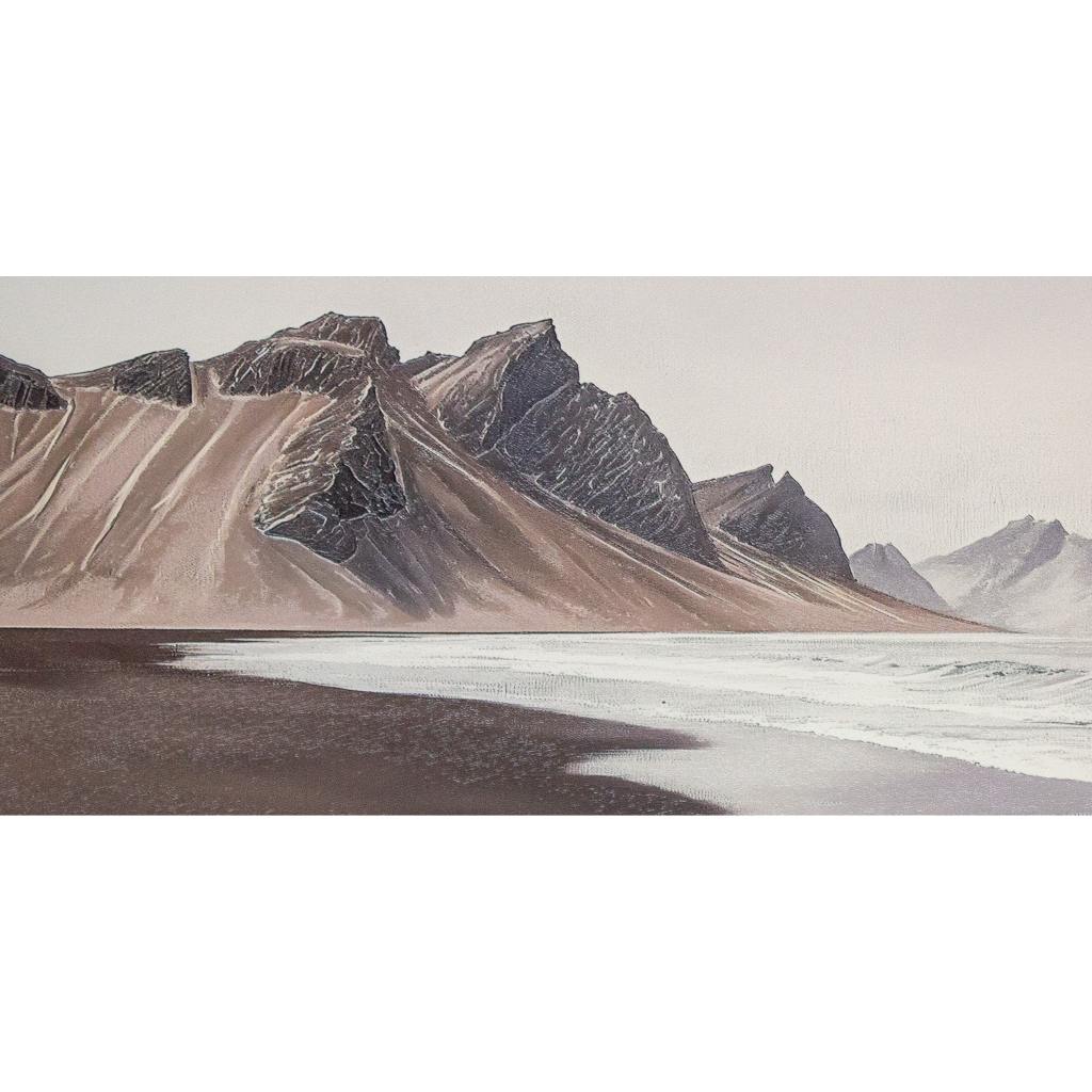 Framed Wall Art - Brown Beach and Mountains 60cm x 80cm
