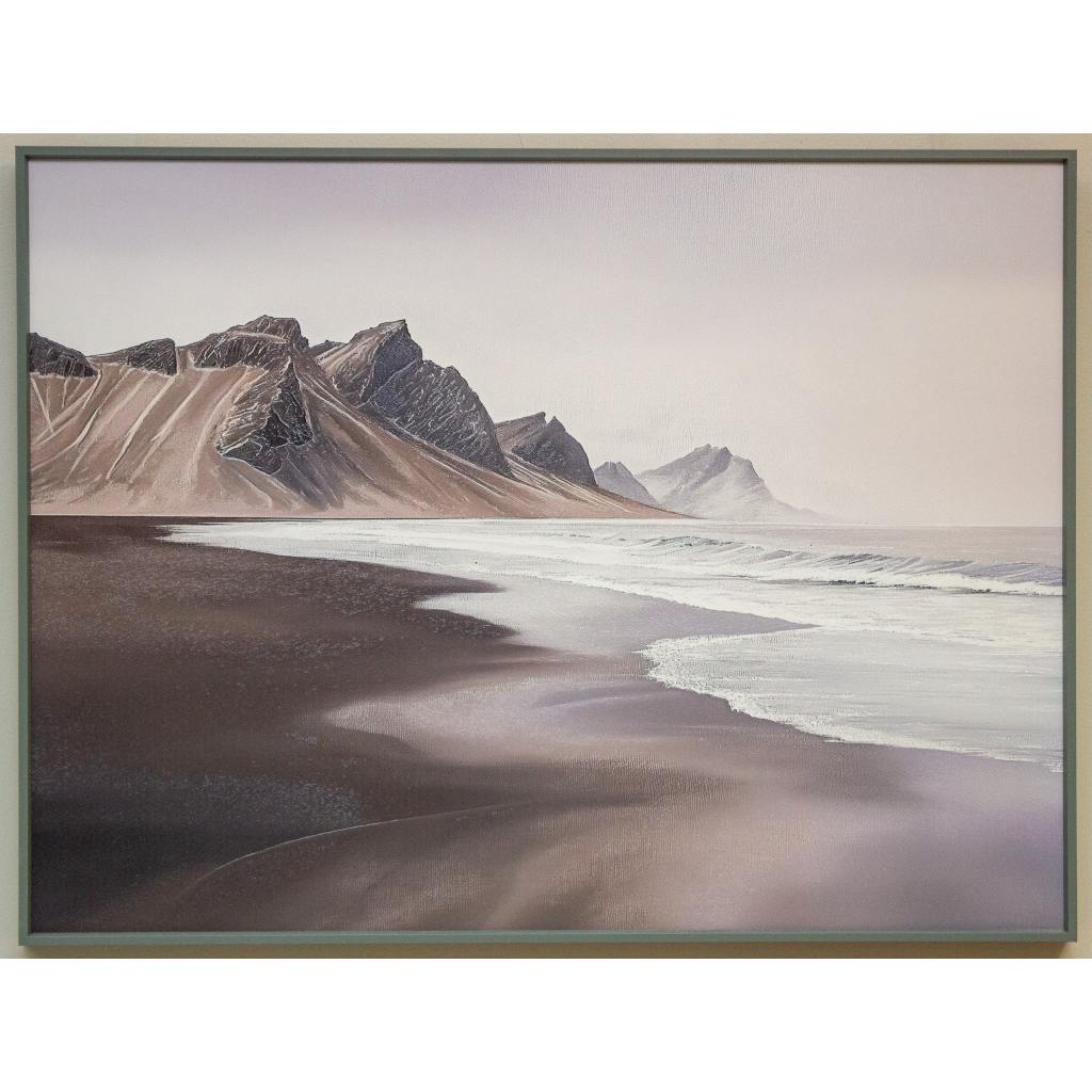 Framed Wall Art - Brown Beach and Mountains 60cm x 80cm