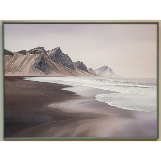Framed Wall Art - Brown Beach and Mountains 60cm x 80cm