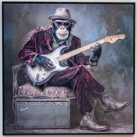 Framed Wall Art - Chimp with Guitar 80cm x 80cm