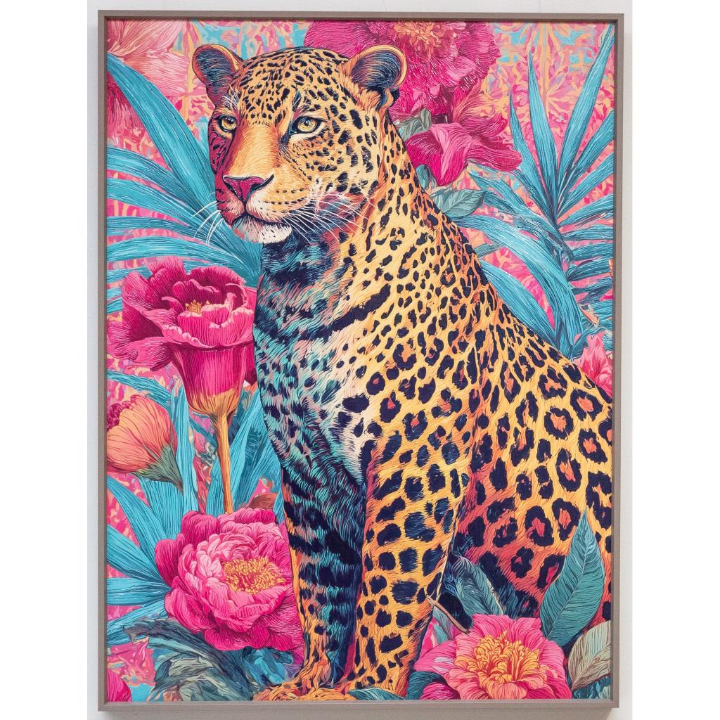 Framed Wall Art - Leopard With Floral 60cm x 80cm