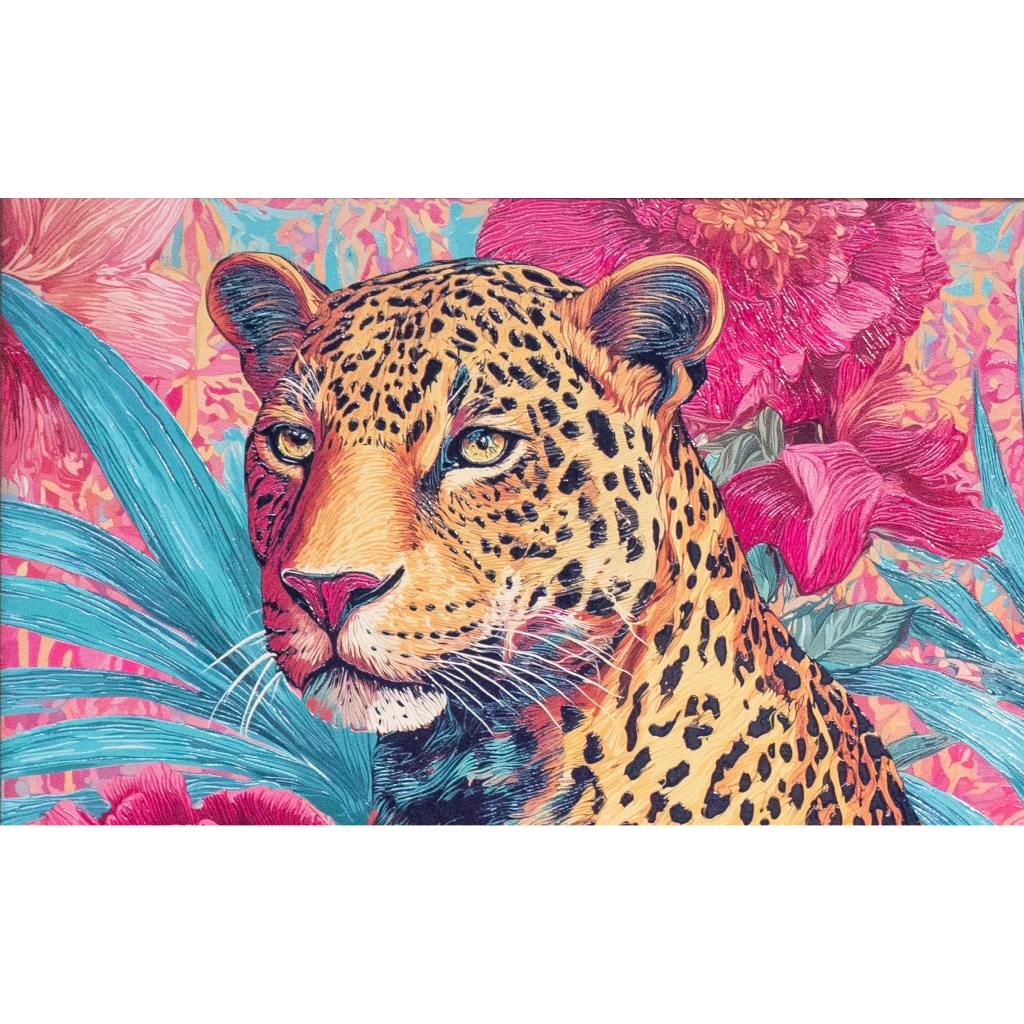 Framed Wall Art - Leopard With Floral 60cm x 80cm