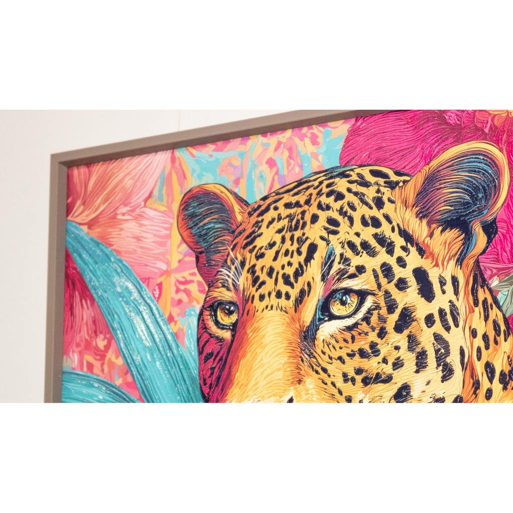 Framed Wall Art - Leopard With Floral 60cm x 80cm