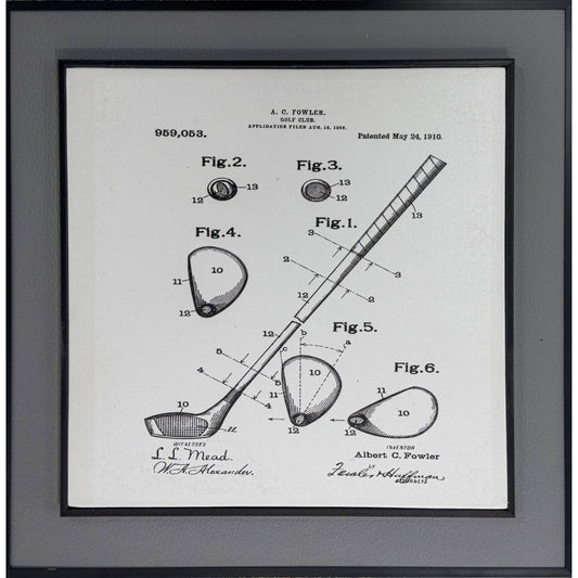 Framed Wall Art - Golf Club Blueprint 40cm x 40cm