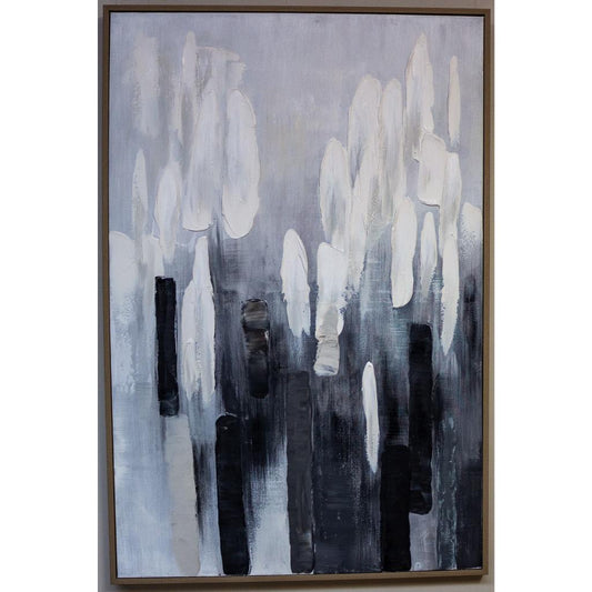 Framed Grey White Lines 80cm x 120cm