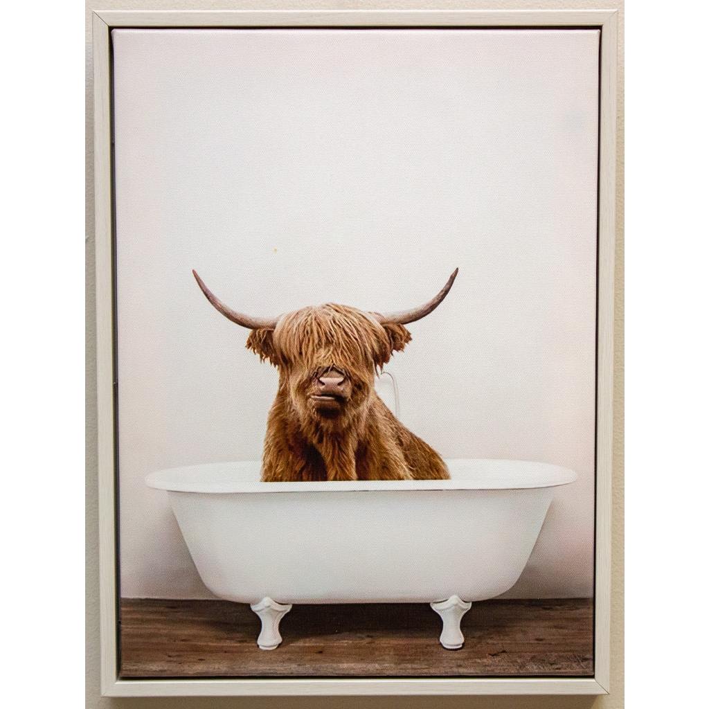Framed Bath Time Highland Cow 30cm x 40cm