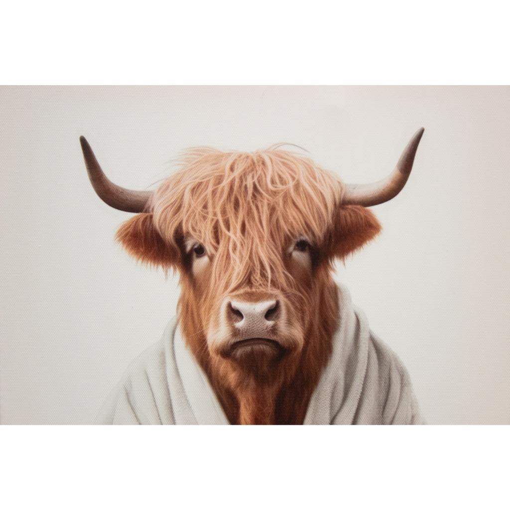 Framed Highland Cow Bathrobe 30cm x 30cm