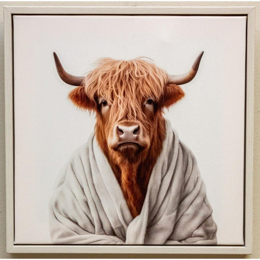 Framed Highland Cow Bathrobe 30cm x 30cm