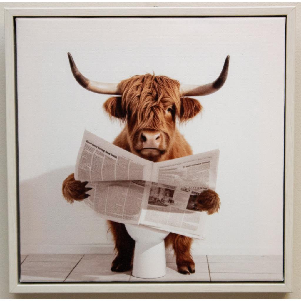 Framed Highland Cow Toilet 30cm x 30cm