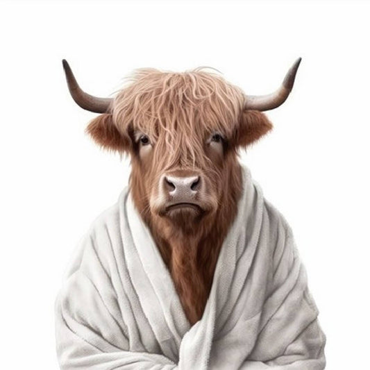 Framed Highland Cow Bathrobe 30cm x 30cm