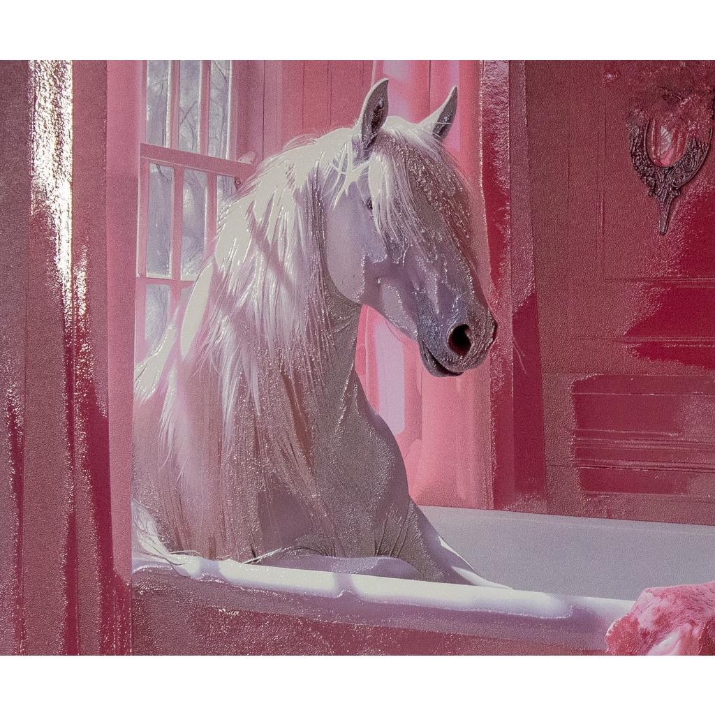 Framed Wall Art - Pink Horse In Bath 60cm x 60cm