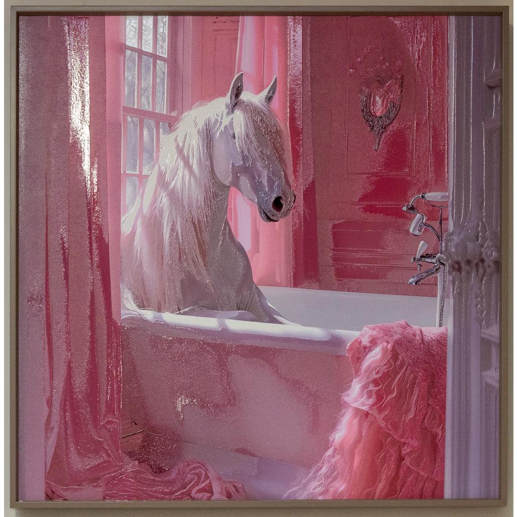 Framed Wall Art - Pink Horse In Bath 60cm x 60cm