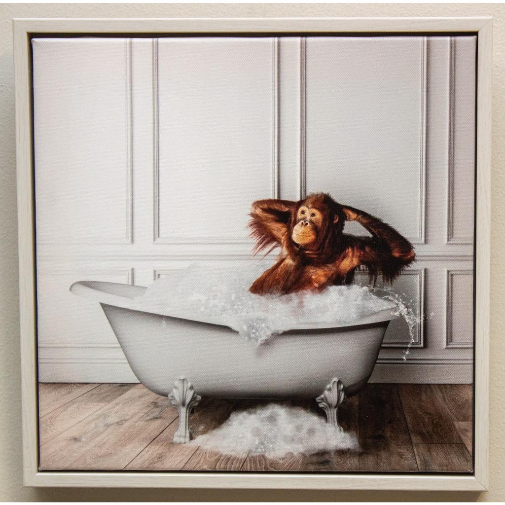 Framed Bath Time Orangutan 30cm x 30cm