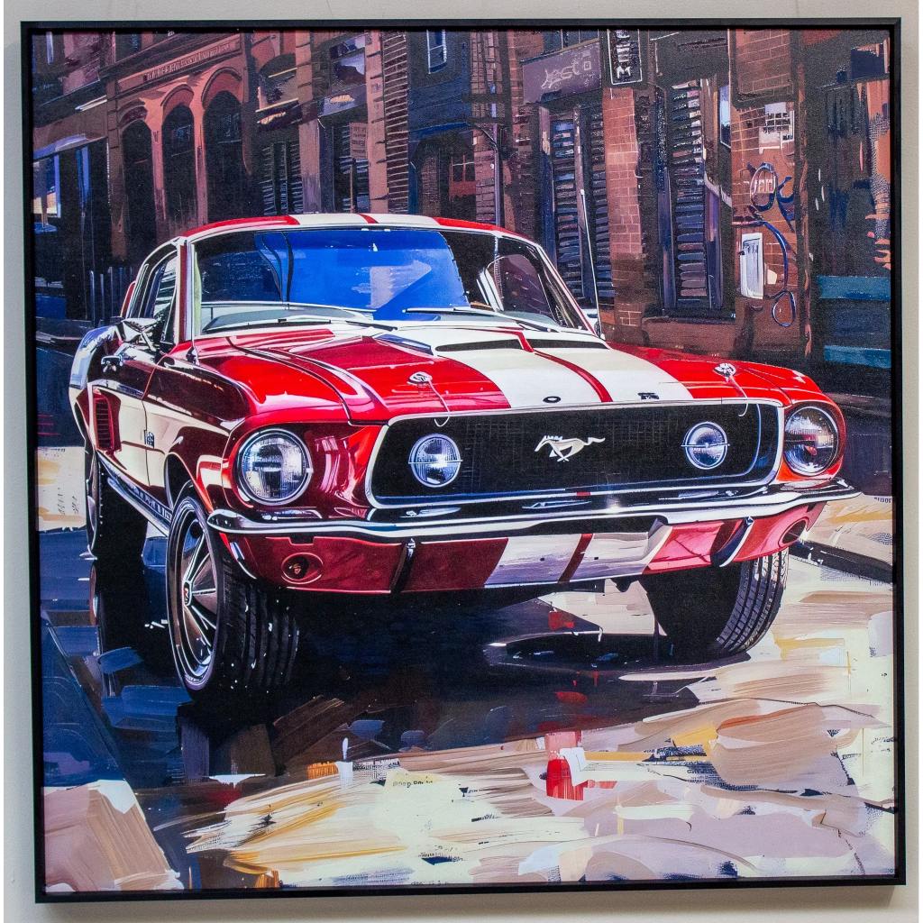 Framed Wall Art - Red Mustang 80cmx80cm