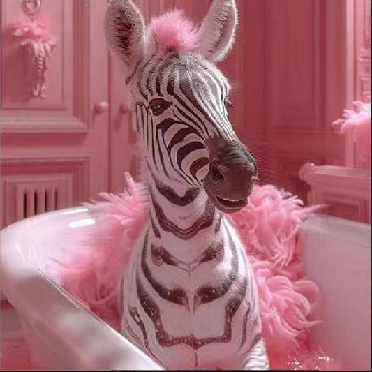 Framed Wall Art - Pink Zebra In Bath 60cm x 60cm