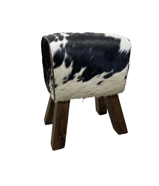 Black and White Cowhide Stool - Small