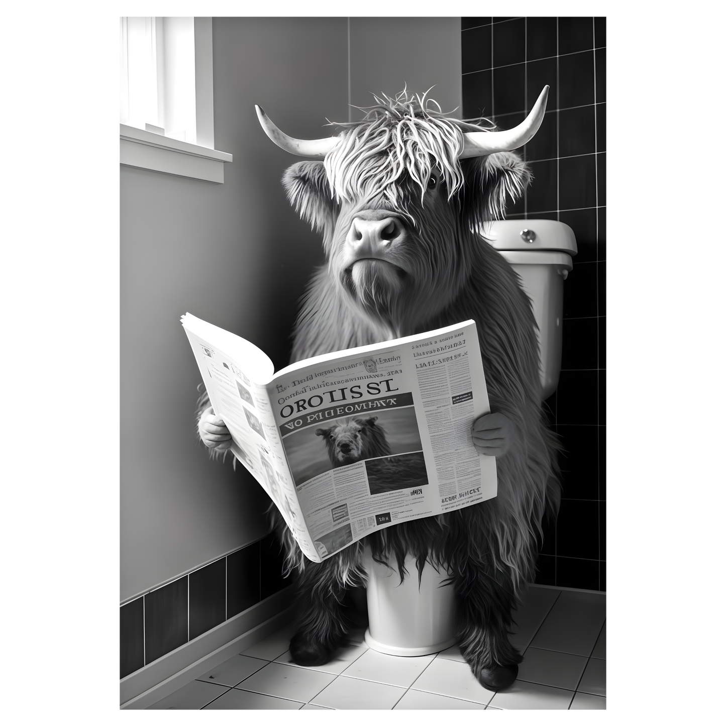 Framed Art - Highland Cow Toilet Time