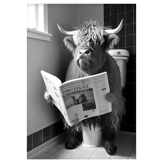 Framed Art - Highland Cow Toilet Time 30x40