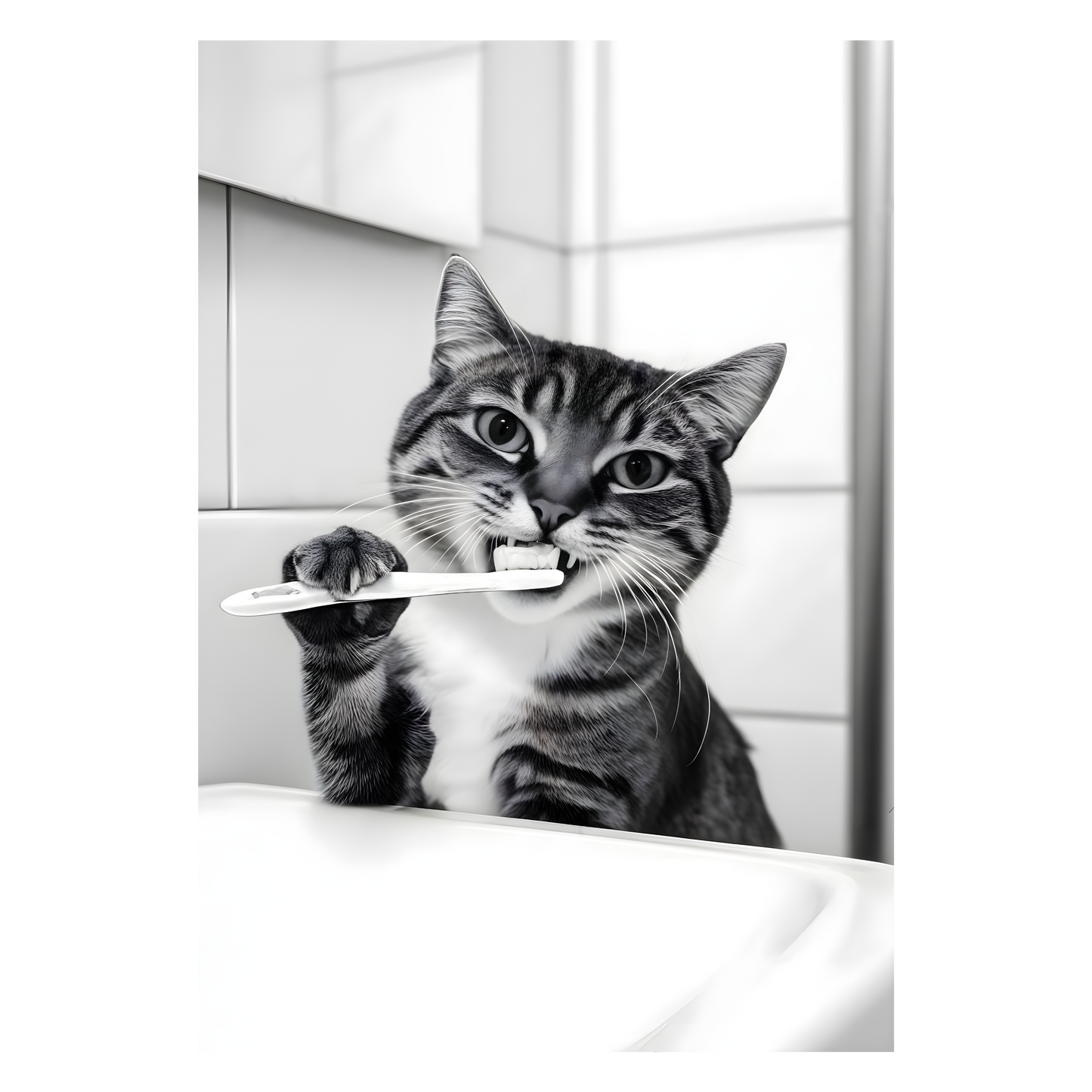 Framed Art - Kitten Brushing Teeth