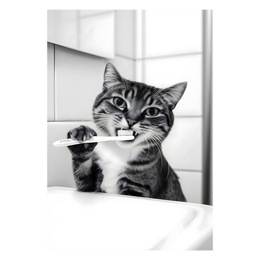 Framed Art - Kitten Brushing Teeth 30x40