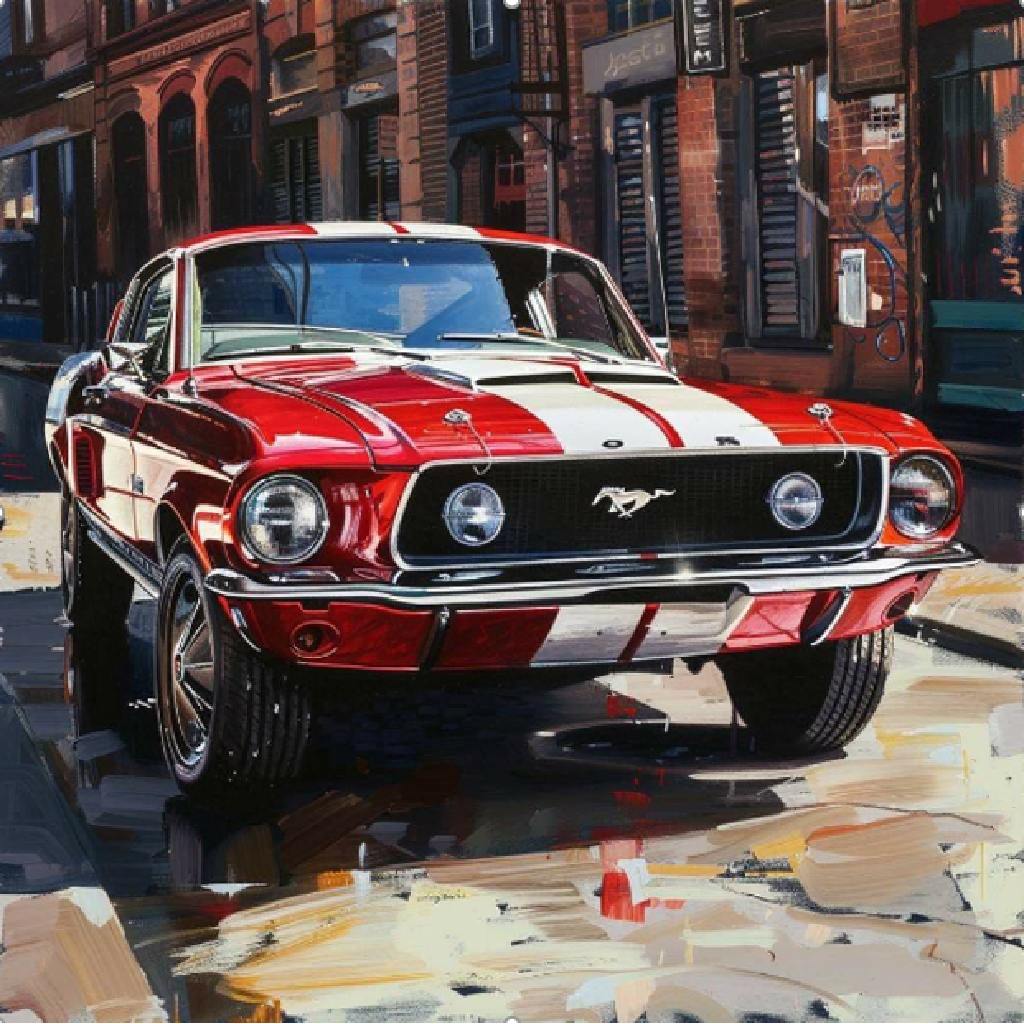 Framed Wall Art - Red Mustang 80cmx80cm