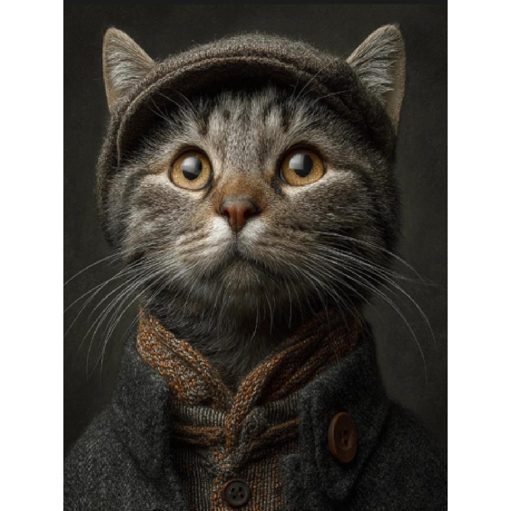 Framed Wall Art - The Worker Cat 60cm x 80cm