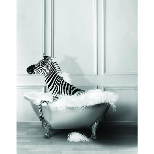 Framed Bath Time Zebra 30cm x 30cm